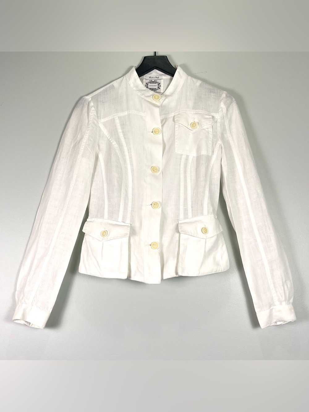 ACCIAIO Women's 100% Linen White Jacket Shirt Button-Up Italy Size X-Small